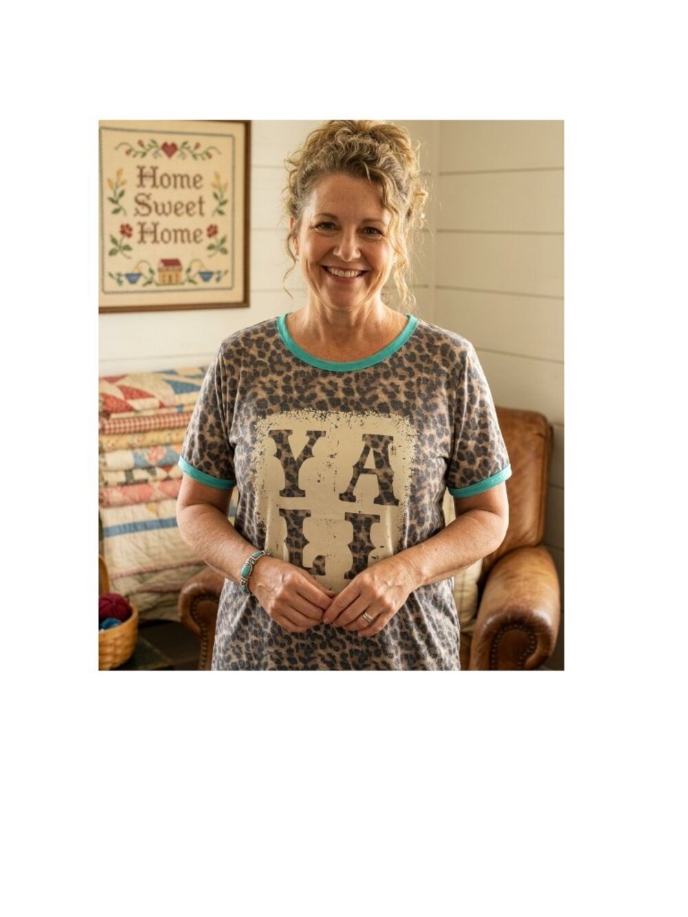 Leopard Print Y'ALLGraphic Tee with Teal Trim